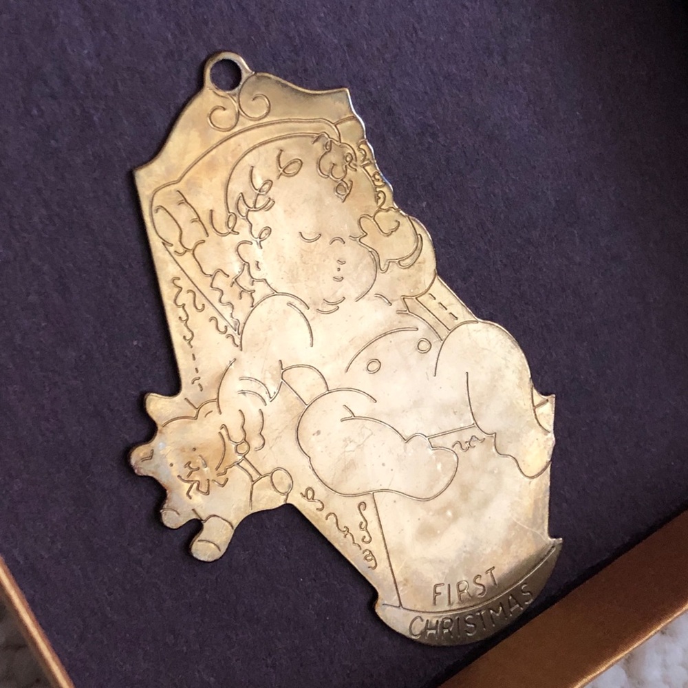 Vintage New  “First Christmas” brass Christmas keepsake ornament